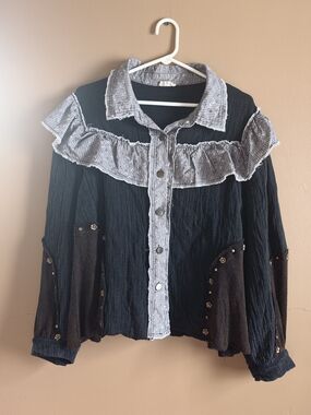 POL Floral Ruffle Blouse Black Small